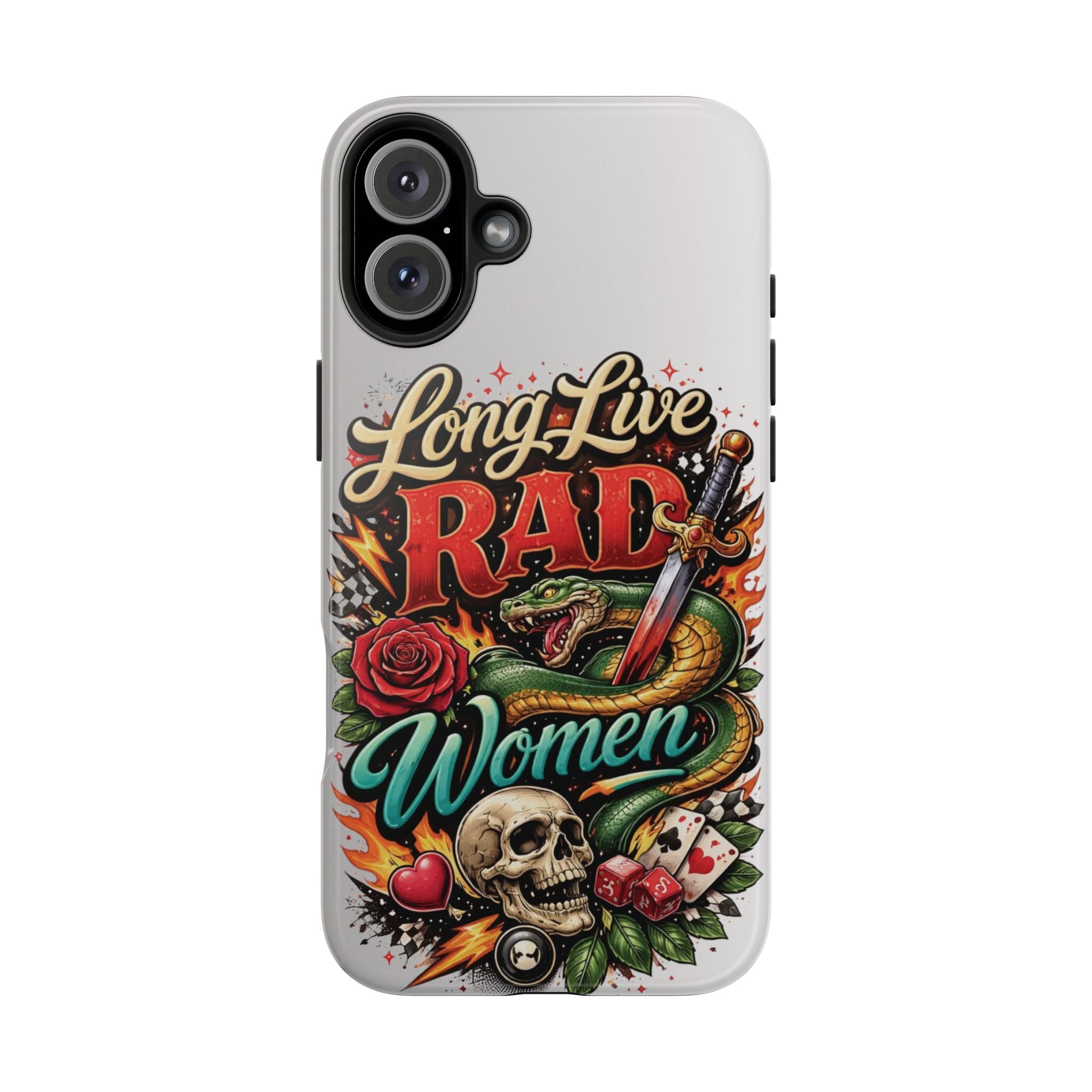 Long Live Rad Women Tough Phone Case — Retro Tattoo Floral Skull Design