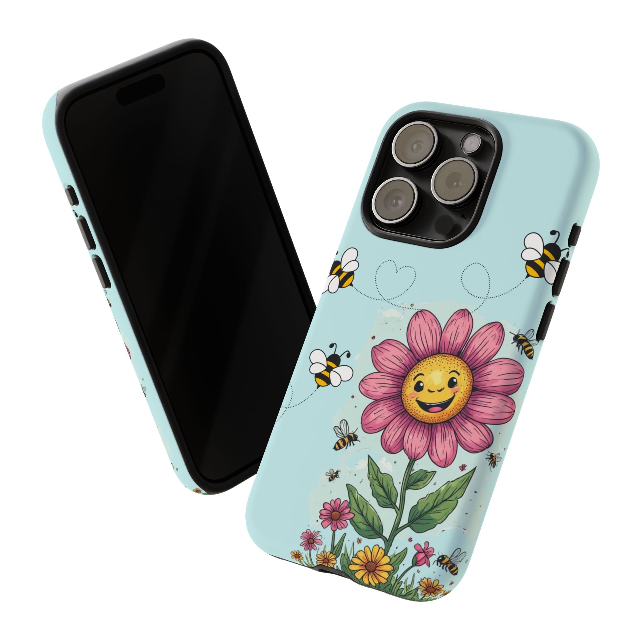 Cute Bee & Smiley Flower Phone Case — Floral Garden Protective Cover
