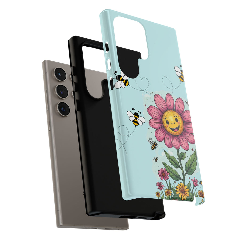 Cute Bee & Smiley Flower Phone Case — Floral Garden Protective Cover