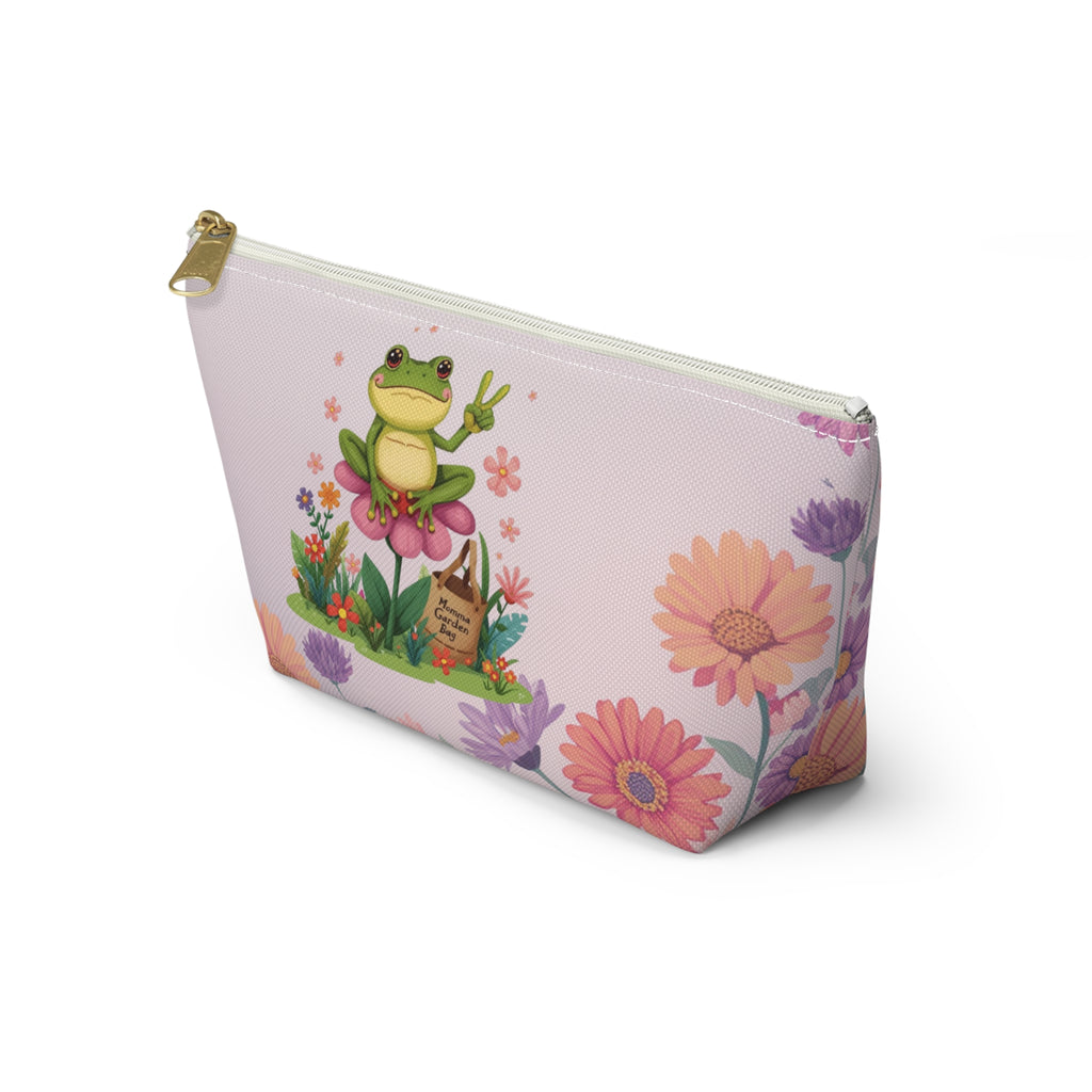 Frog in Bloom "Momma's Garden Bag" Floral Accessory Pouch — Cute Zippered Bag with T‑Bottom