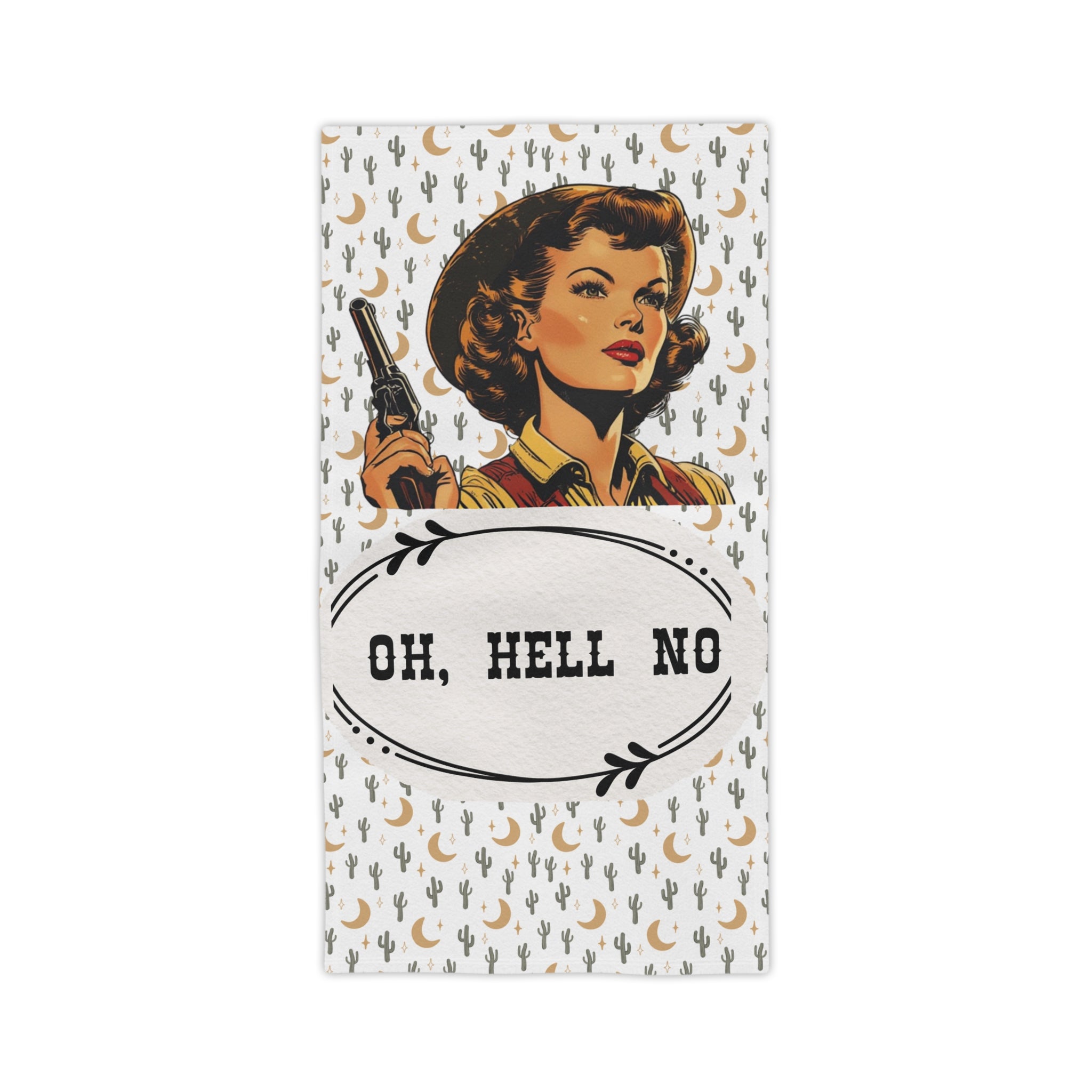 Oh, Hell No Retro Cowgirl Beach Towel — Funny Vintage Western Saying