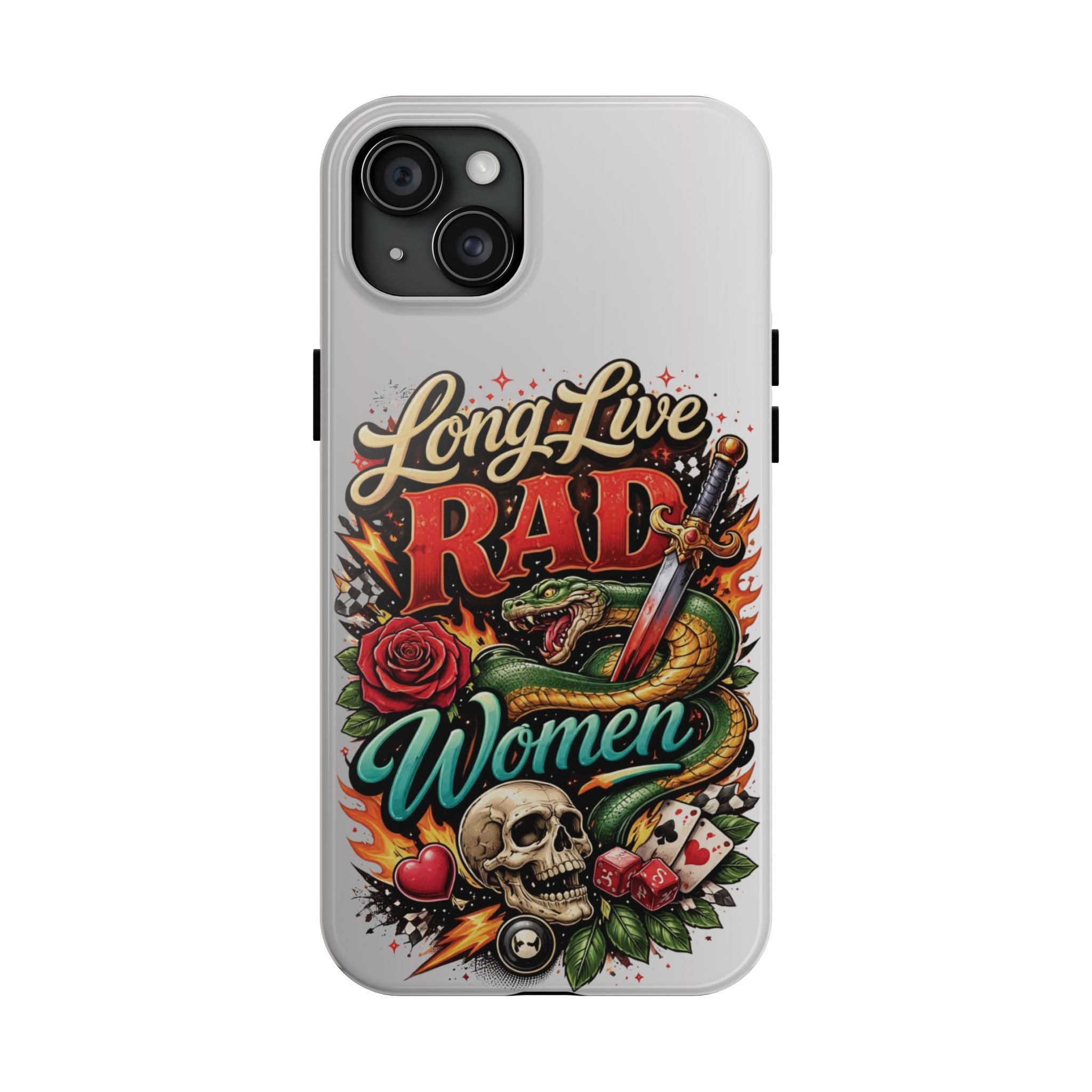 Long Live Rad Women Tough Phone Case — Retro Tattoo Floral Skull Design