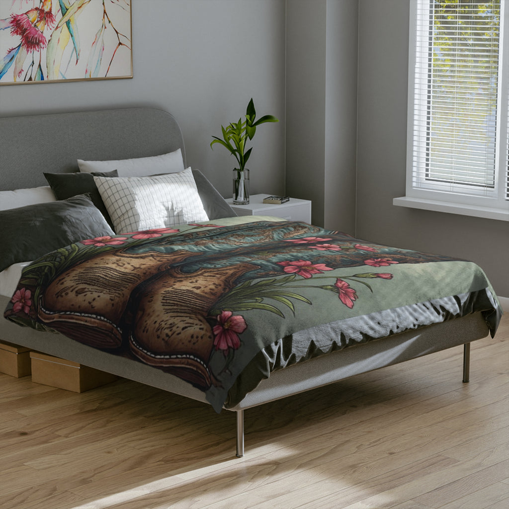 Cowboy Boots Floral Velveteen Blanket