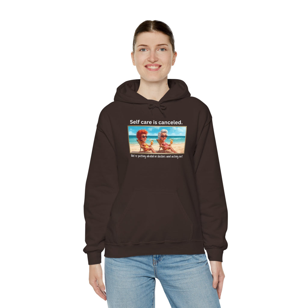 Hoodie — "Self care is canceled." Beach Vintage Photo Pullover