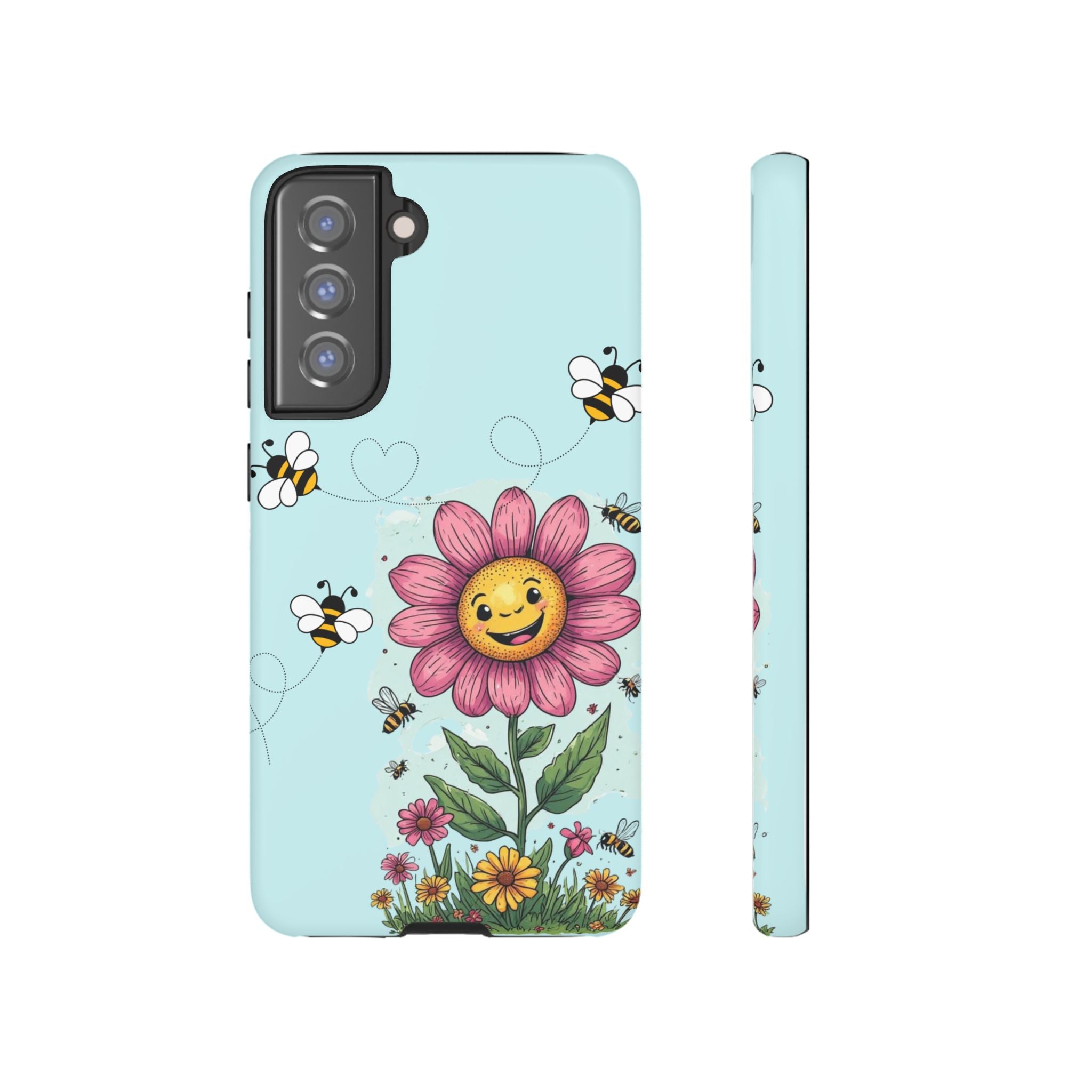 Cute Bee & Smiley Flower Phone Case — Floral Garden Protective Cover