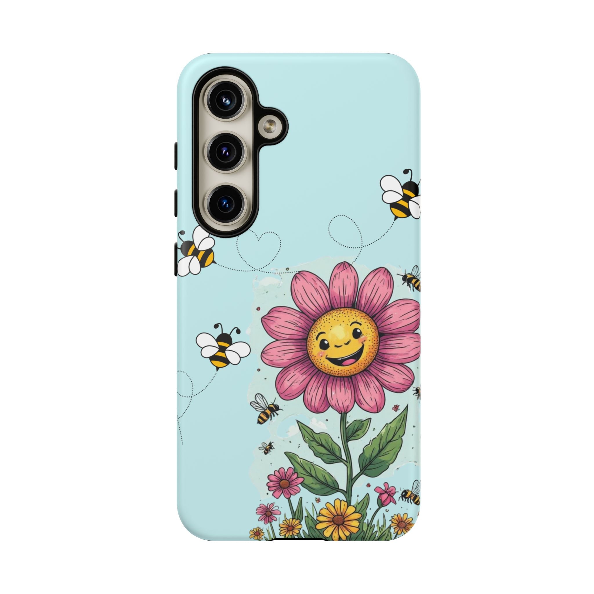 Cute Bee & Smiley Flower Phone Case — Floral Garden Protective Cover