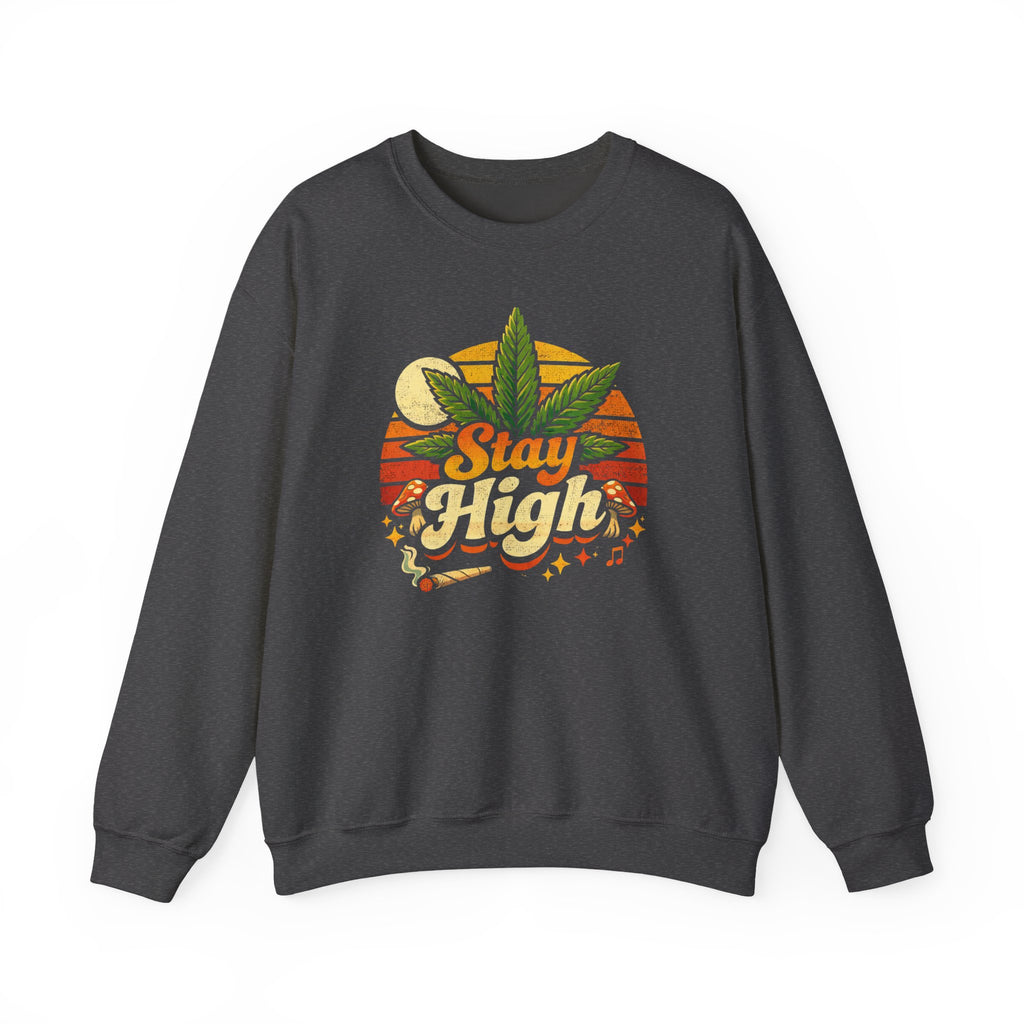 Stay High Crewneck Sweatshirt – Retro Cannabis Leaf Graphic