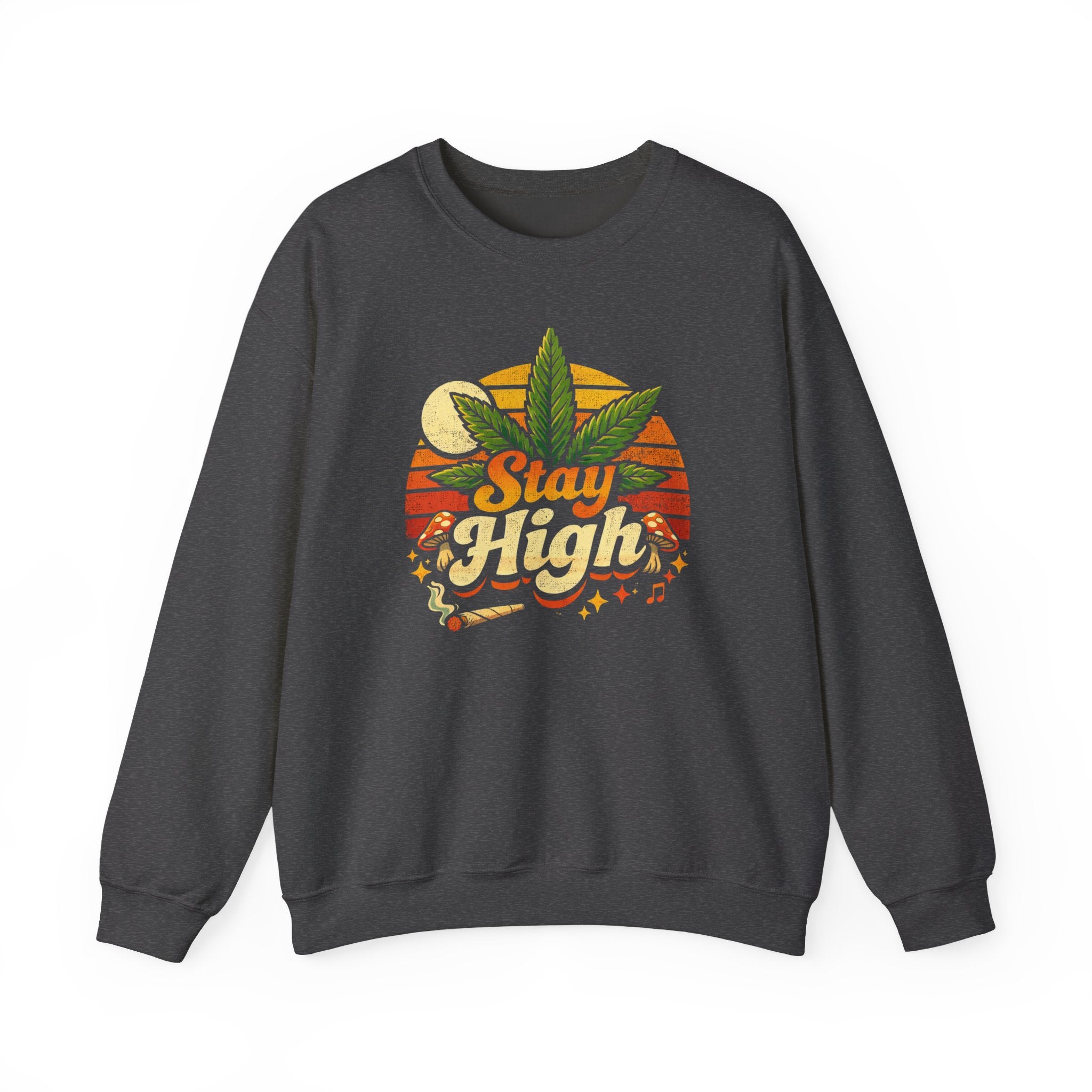 Stay High Crewneck Sweatshirt – Retro Cannabis Leaf Graphic