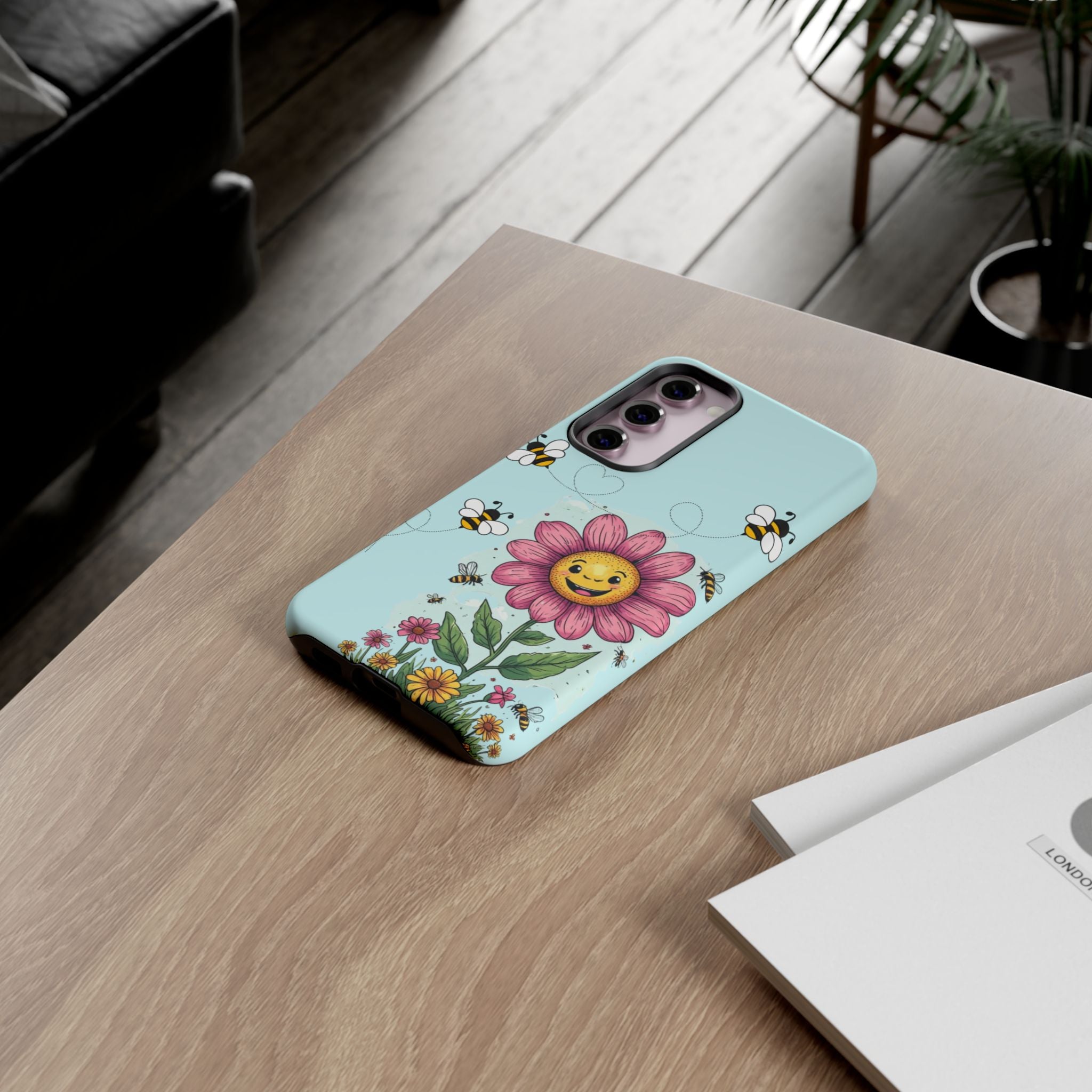 Cute Bee & Smiley Flower Phone Case — Floral Garden Protective Cover