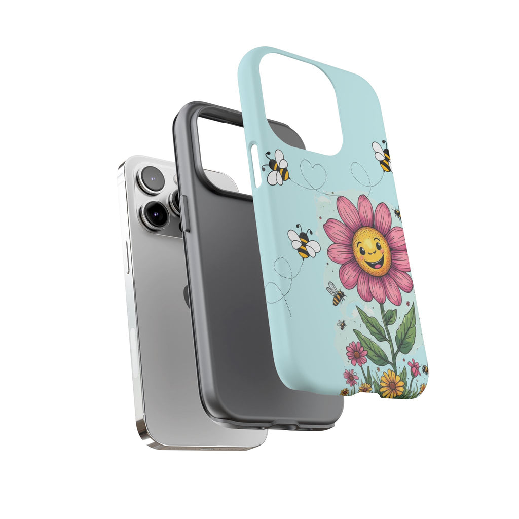 Cute Bee & Smiley Flower Phone Case — Floral Garden Protective Cover