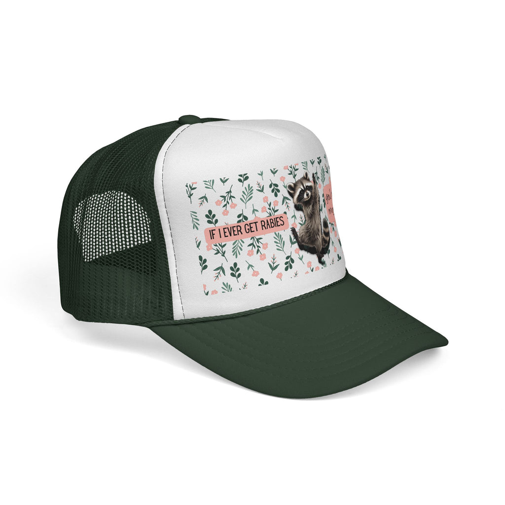 Raccoon Floral Trucker Cap — "If I Ever Get Rabies" Funny Racoon Hat