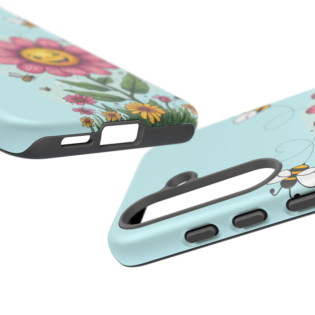 Cute Bee & Smiley Flower Phone Case — Floral Garden Protective Cover