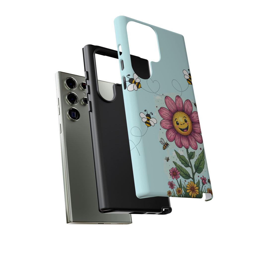 Cute Bee & Smiley Flower Phone Case — Floral Garden Protective Cover