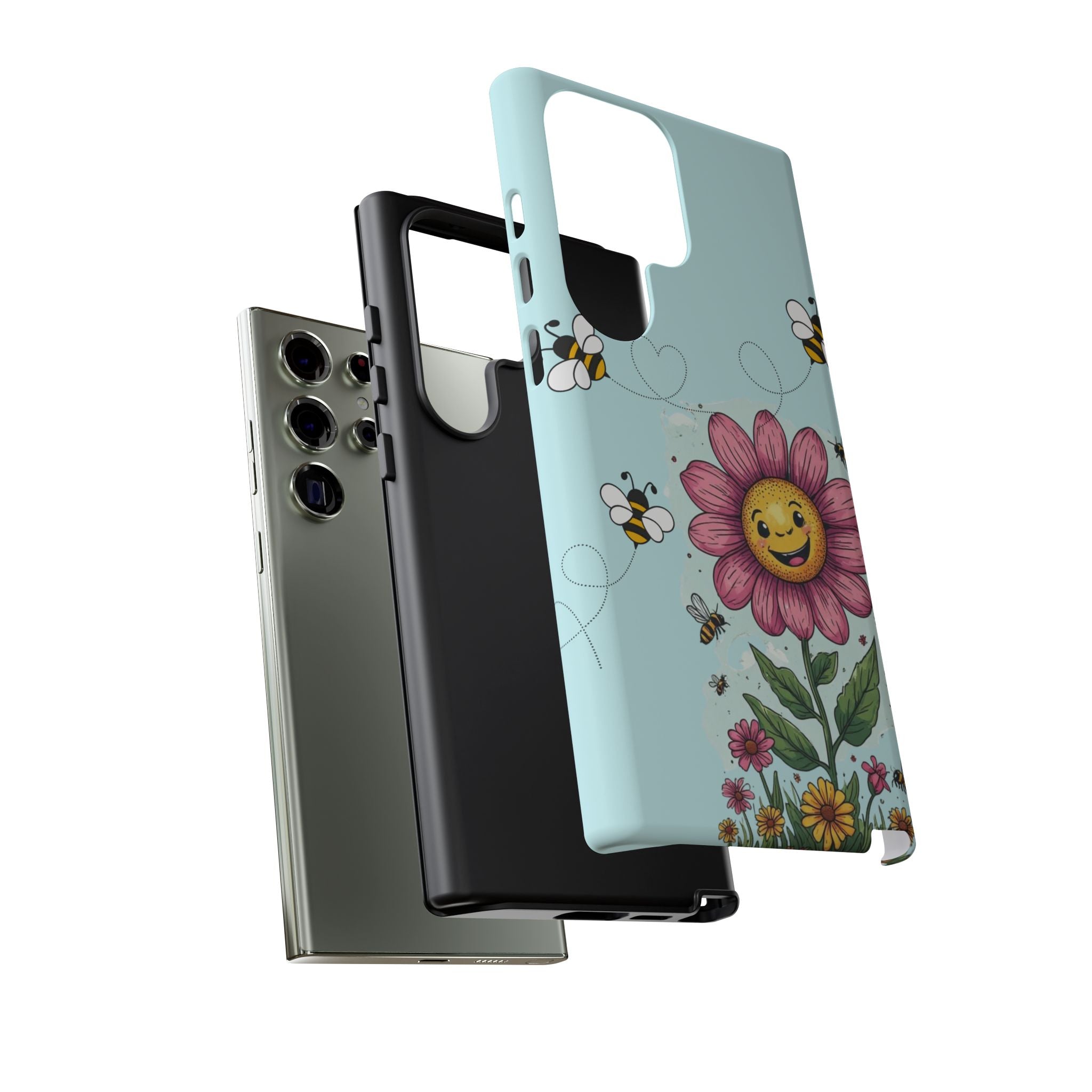 Cute Bee & Smiley Flower Phone Case — Floral Garden Protective Cover