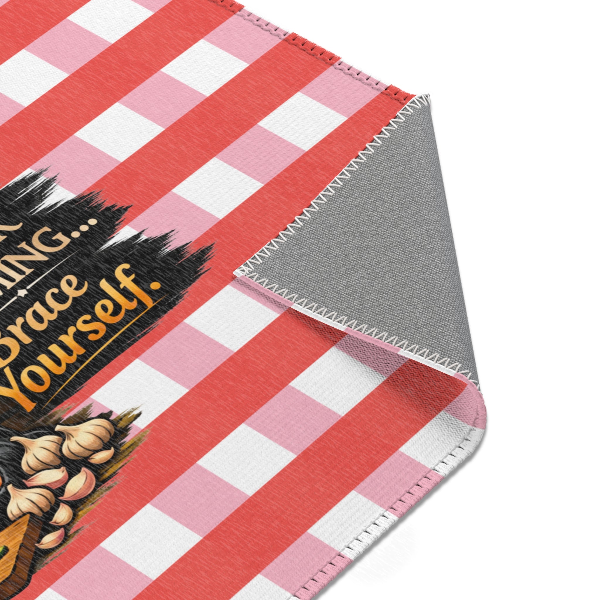 Area Rug — 'Dinner Is Coming… Brace Yourself' Kitchen Checkered Accent Rug