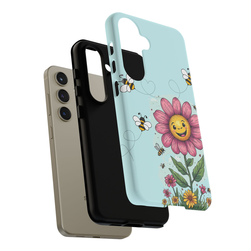 Cute Bee & Smiley Flower Phone Case — Floral Garden Protective Cover