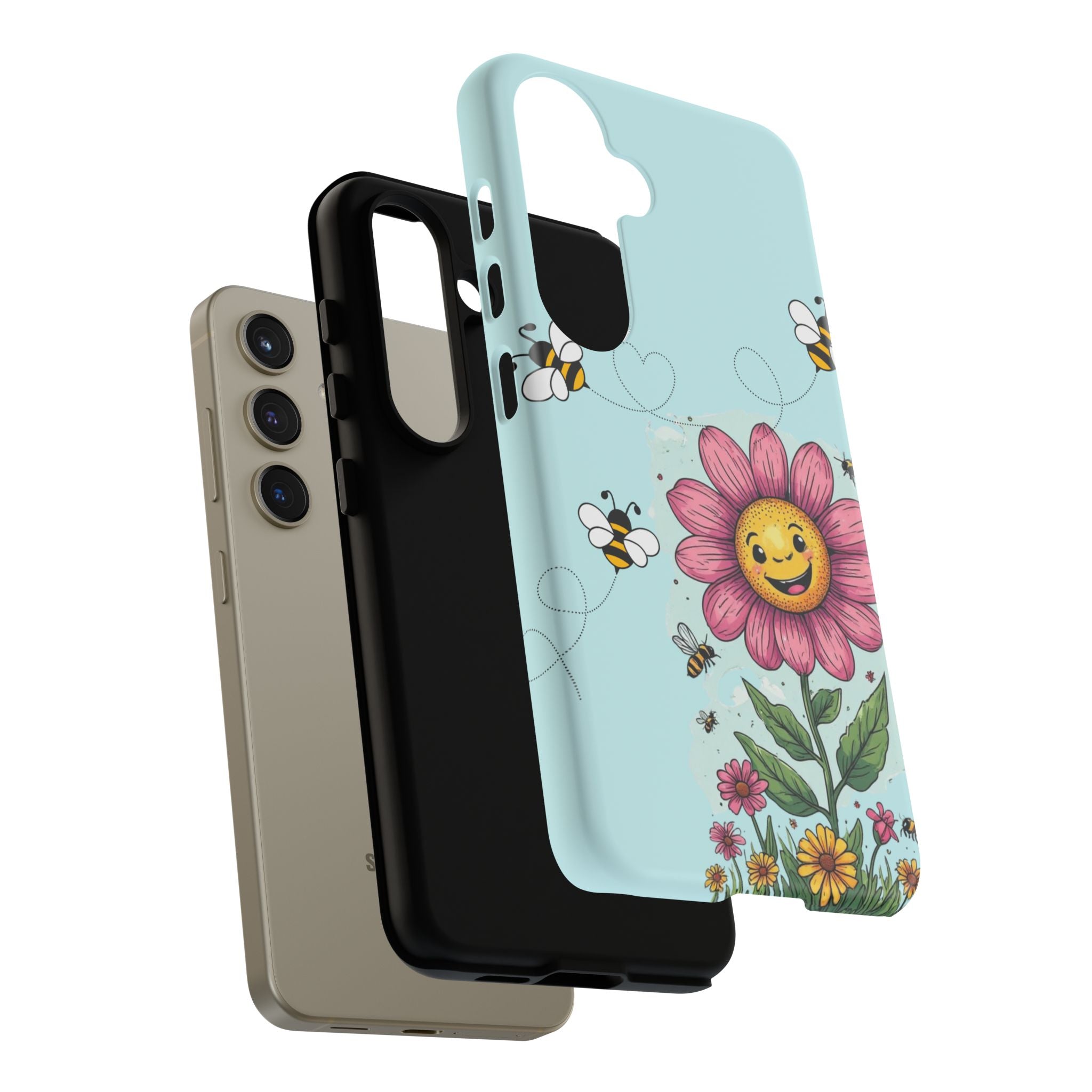 Cute Bee & Smiley Flower Phone Case — Floral Garden Protective Cover