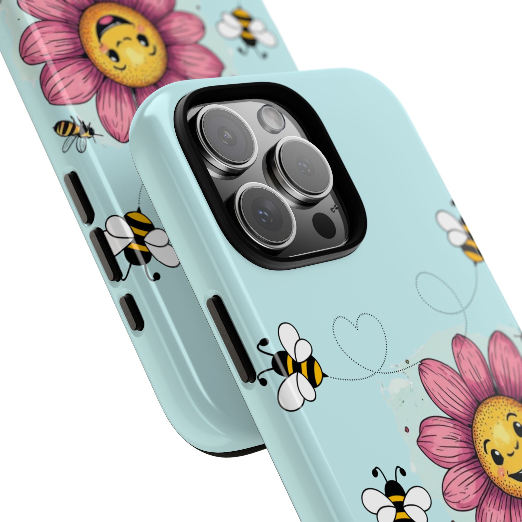 Cute Bee & Smiley Flower Phone Case — Floral Garden Protective Cover