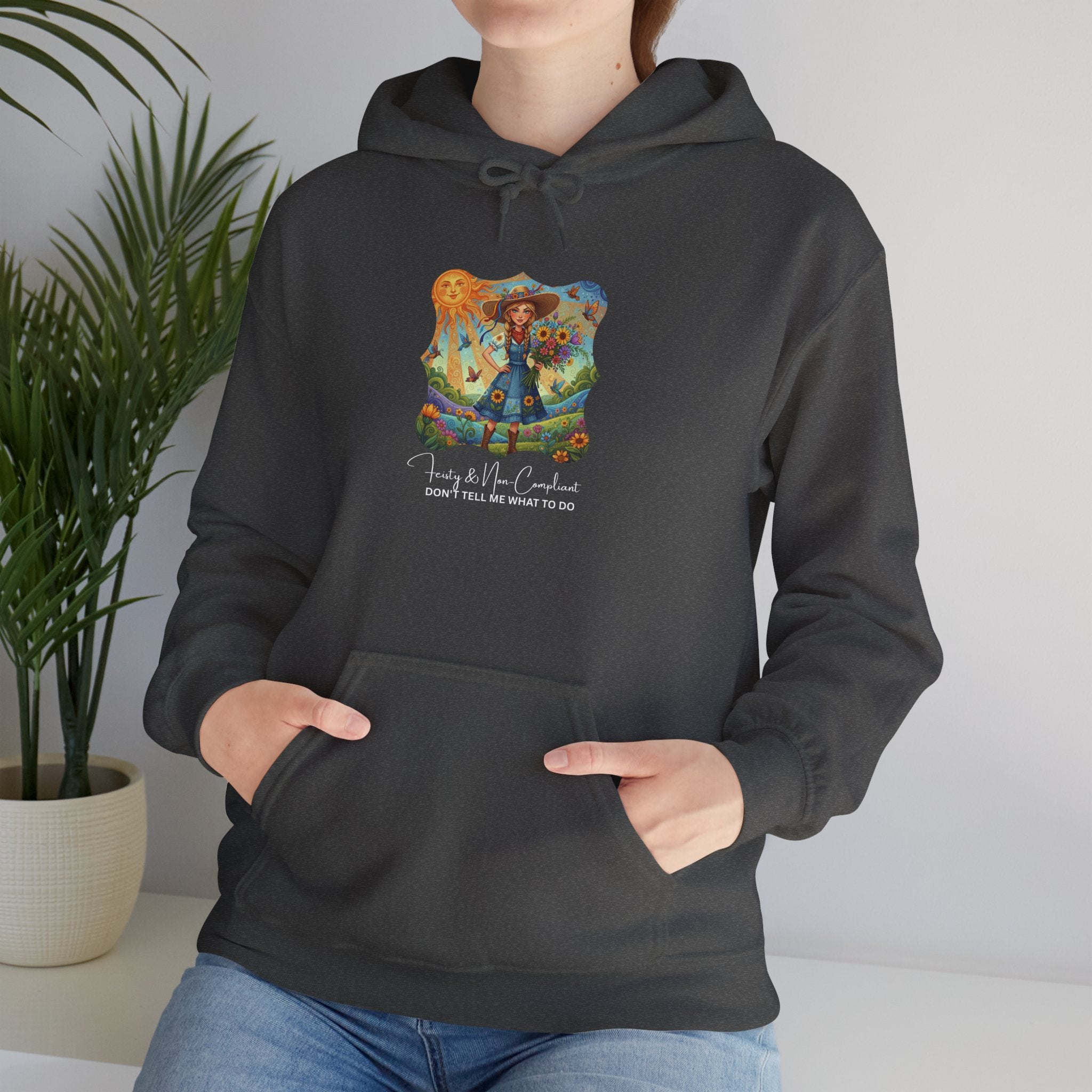 Whimsical Garden Hoodie — "FEISTY" Illustrated Comfort Sweatshirt