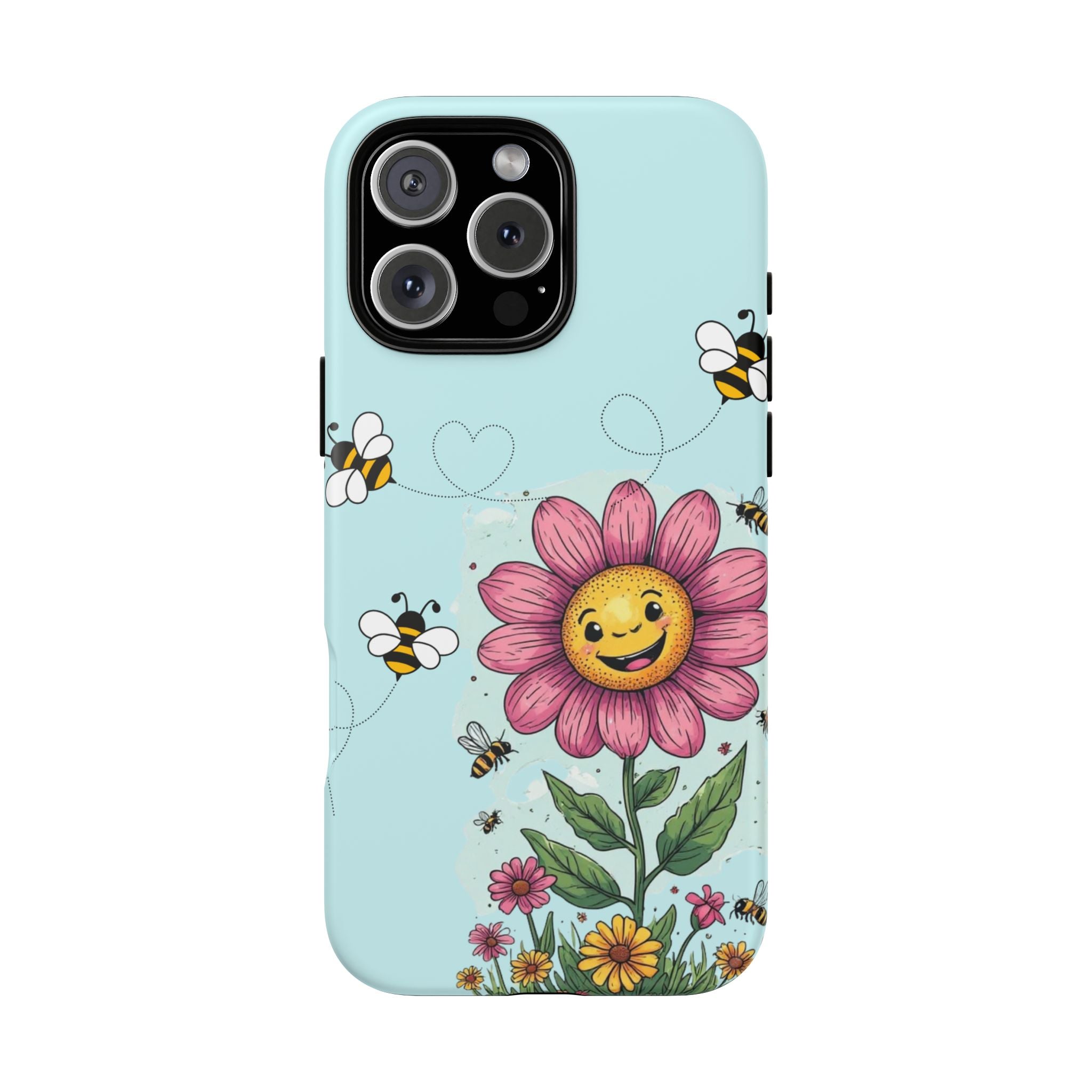 Cute Bee & Smiley Flower Phone Case — Floral Garden Protective Cover