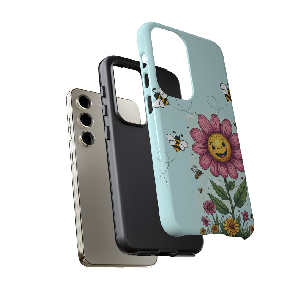 Cute Bee & Smiley Flower Phone Case — Floral Garden Protective Cover