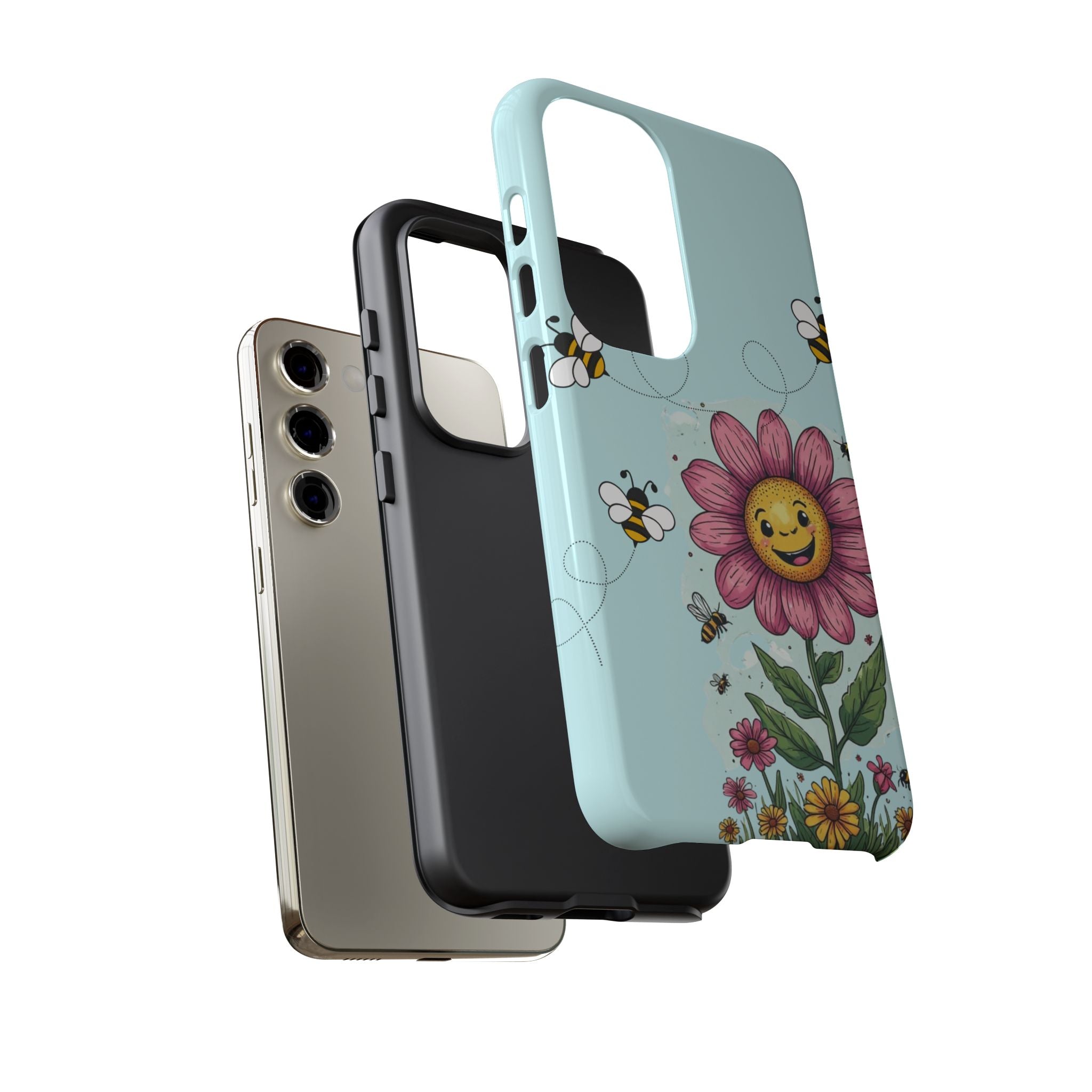 Cute Bee & Smiley Flower Phone Case — Floral Garden Protective Cover