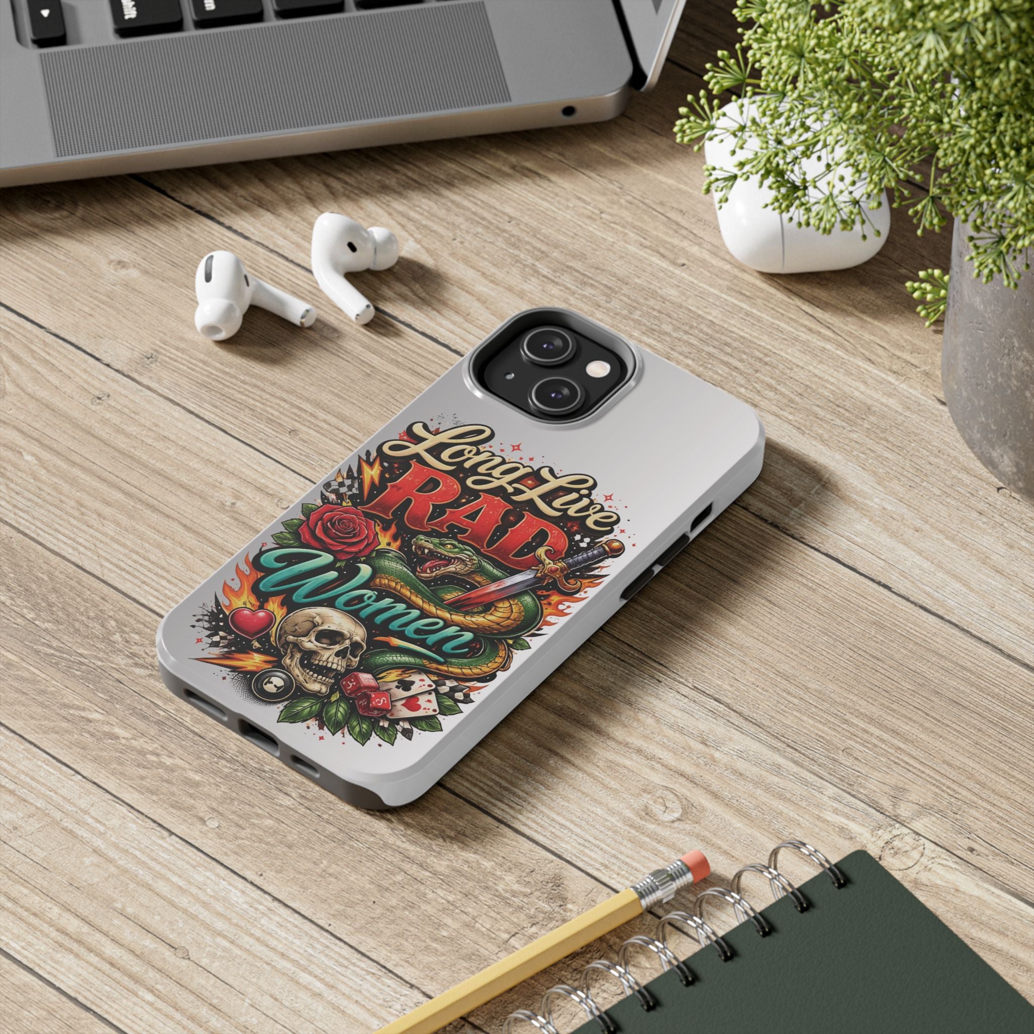 Long Live Rad Women Tough Phone Case — Retro Tattoo Floral Skull Design