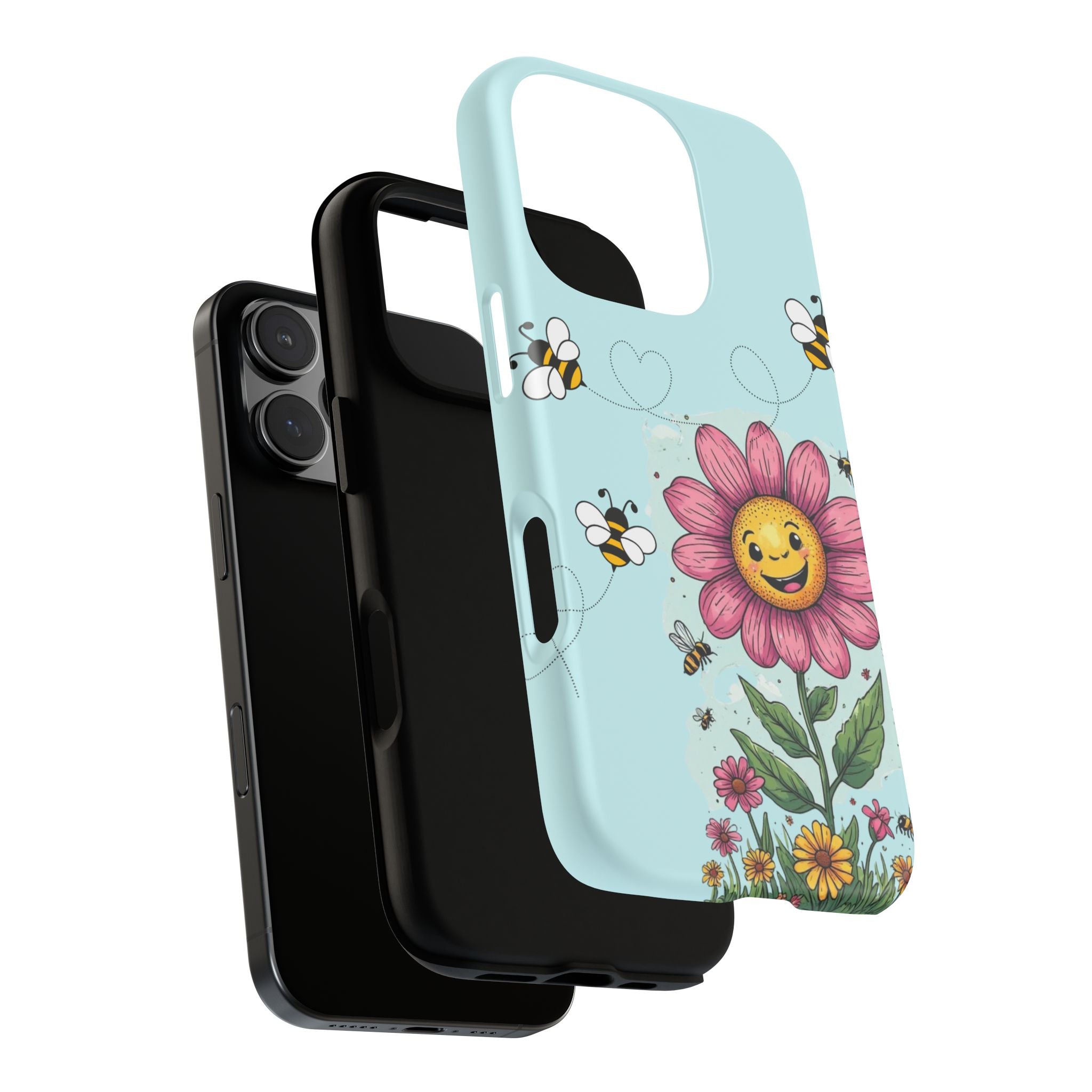 Cute Bee & Smiley Flower Phone Case — Floral Garden Protective Cover