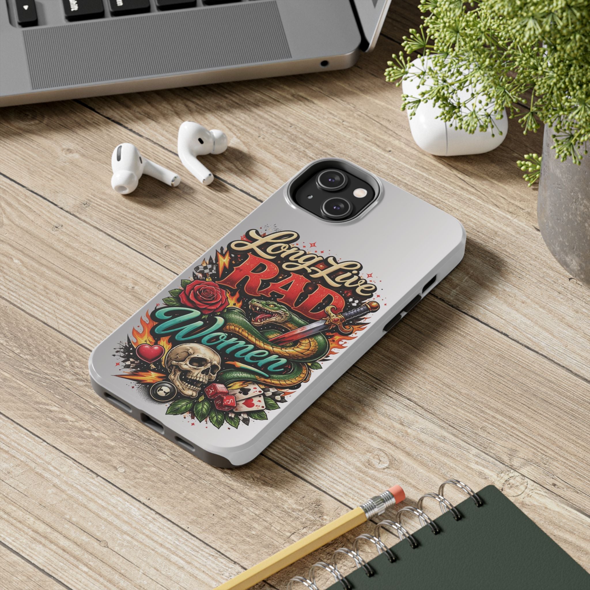Long Live Rad Women Tough Phone Case — Retro Tattoo Floral Skull Design