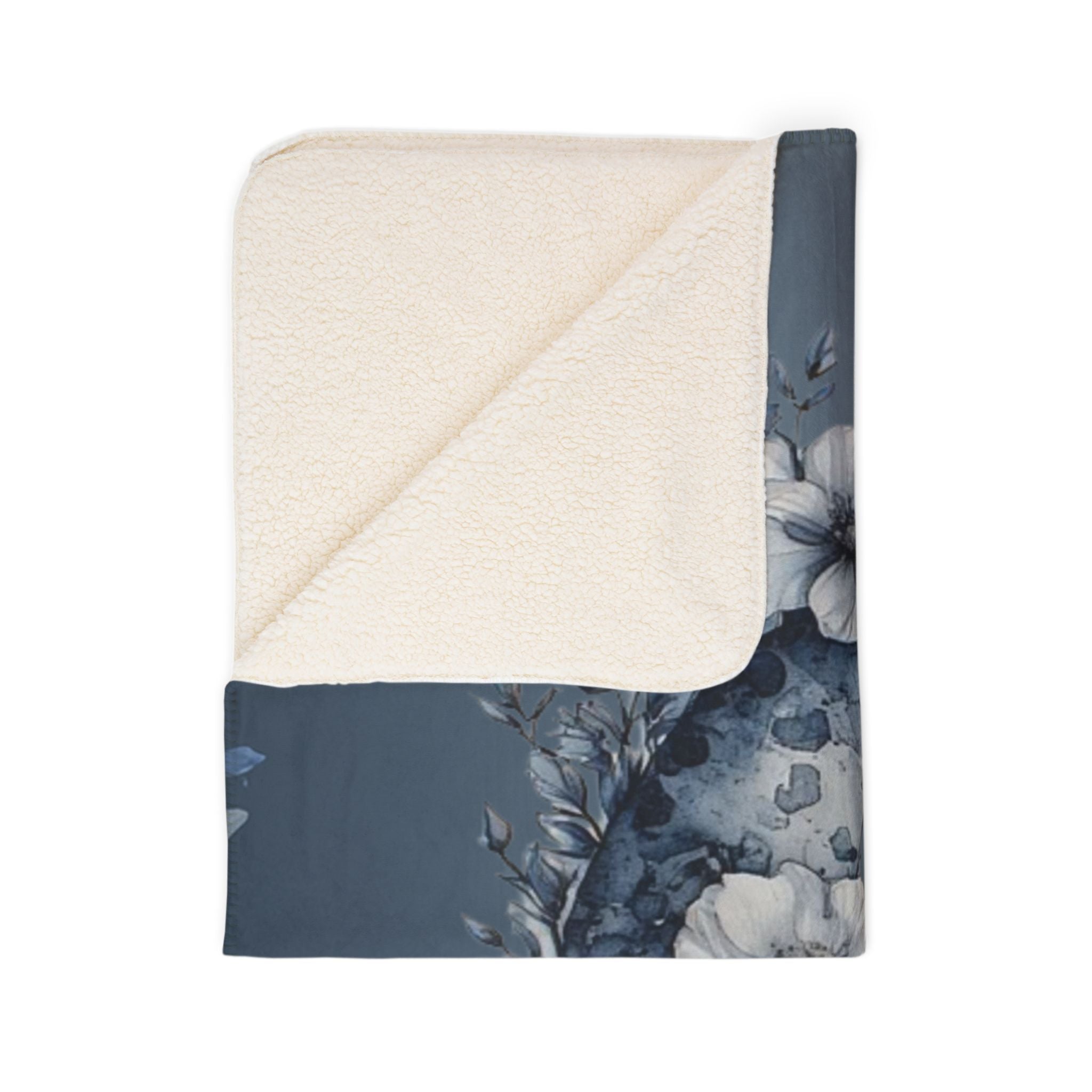 Moon Floral Sherpa Blanket — Blue Crescent Floral Fleece Throw
