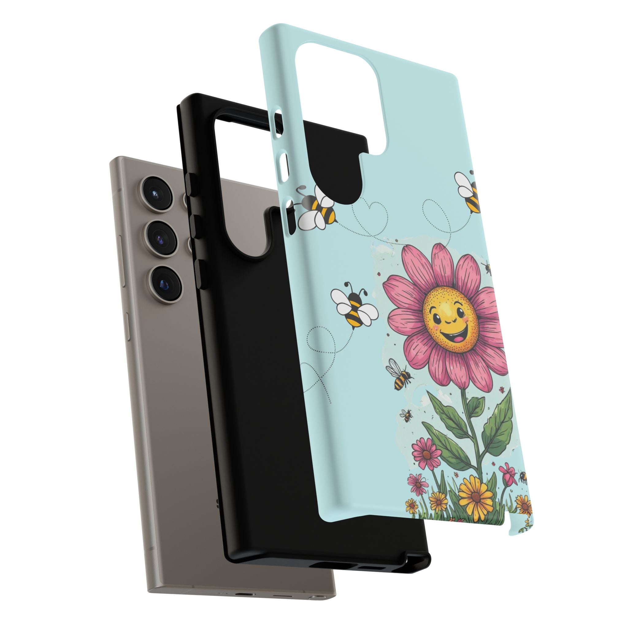 Cute Bee & Smiley Flower Phone Case — Floral Garden Protective Cover