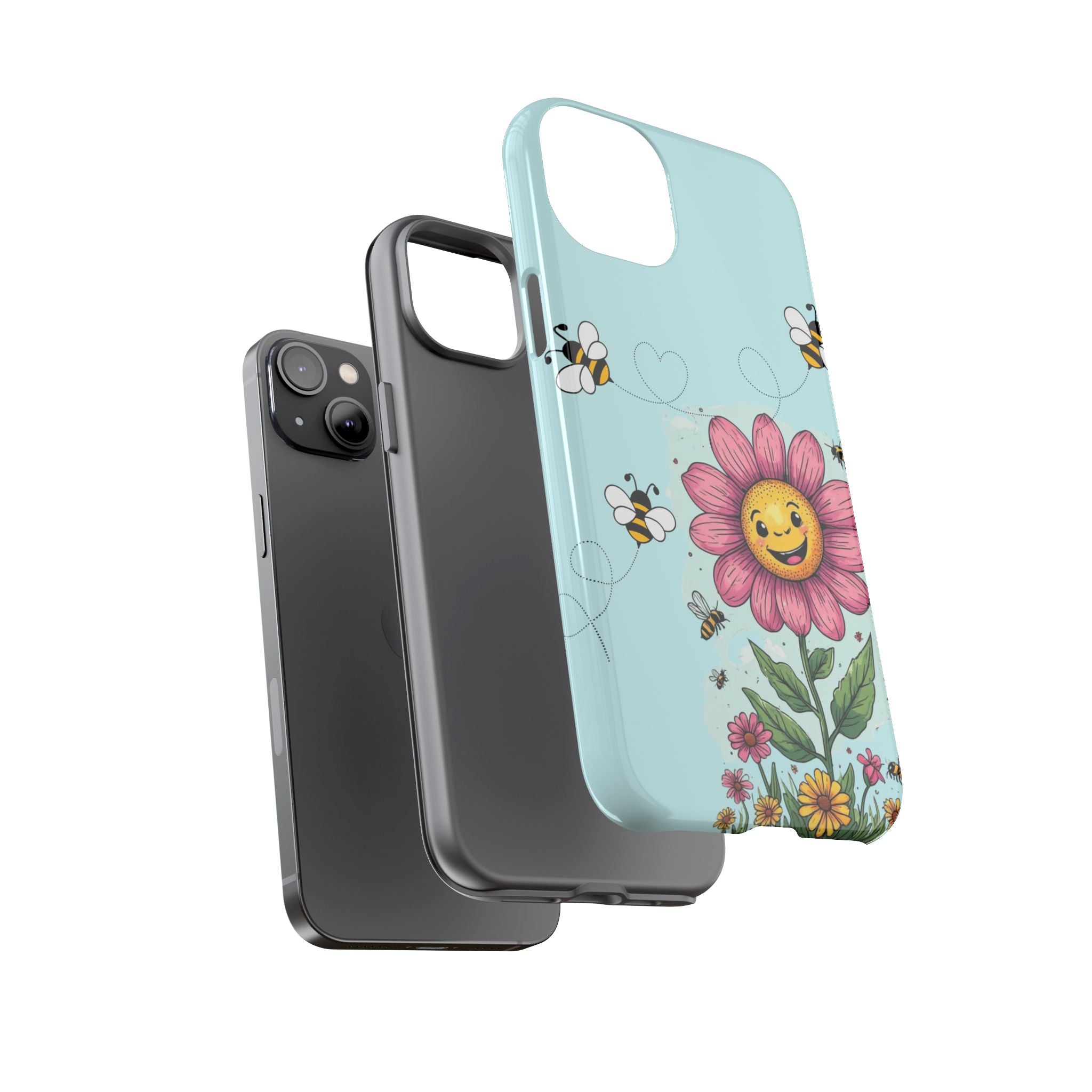Cute Bee & Smiley Flower Phone Case — Floral Garden Protective Cover