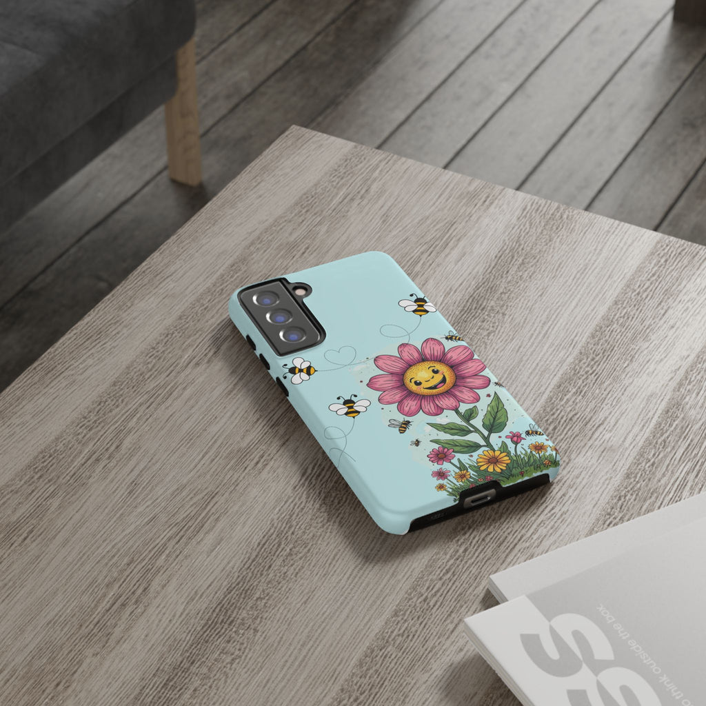Cute Bee & Smiley Flower Phone Case — Floral Garden Protective Cover