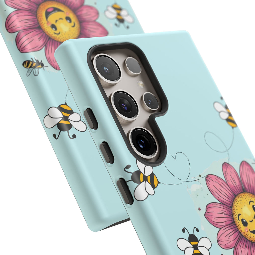 Cute Bee & Smiley Flower Phone Case — Floral Garden Protective Cover