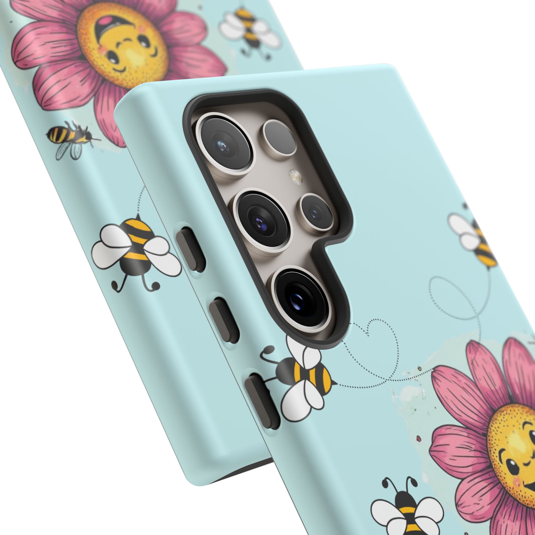 Cute Bee & Smiley Flower Phone Case — Floral Garden Protective Cover