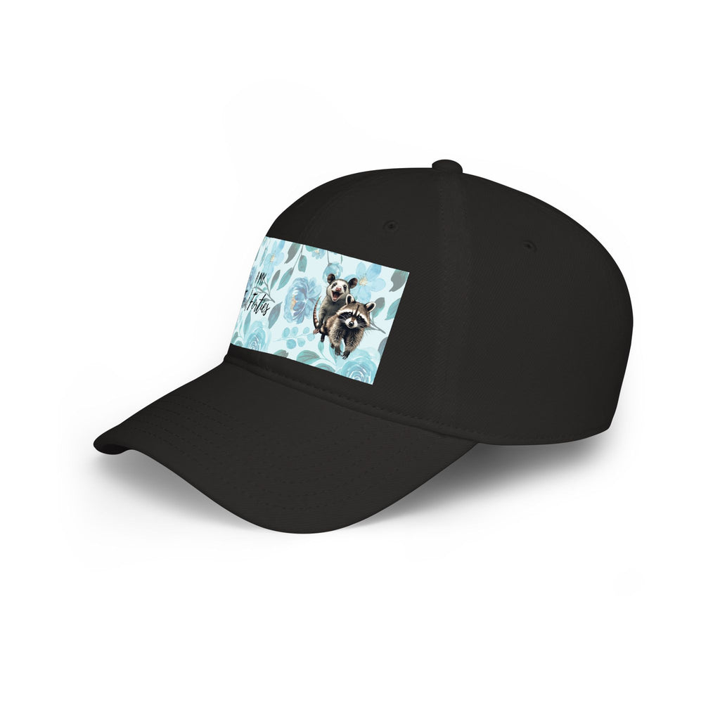Baseball Cap - "In My Feral Forties" Floral Design with Raccoon & Possum Illustration