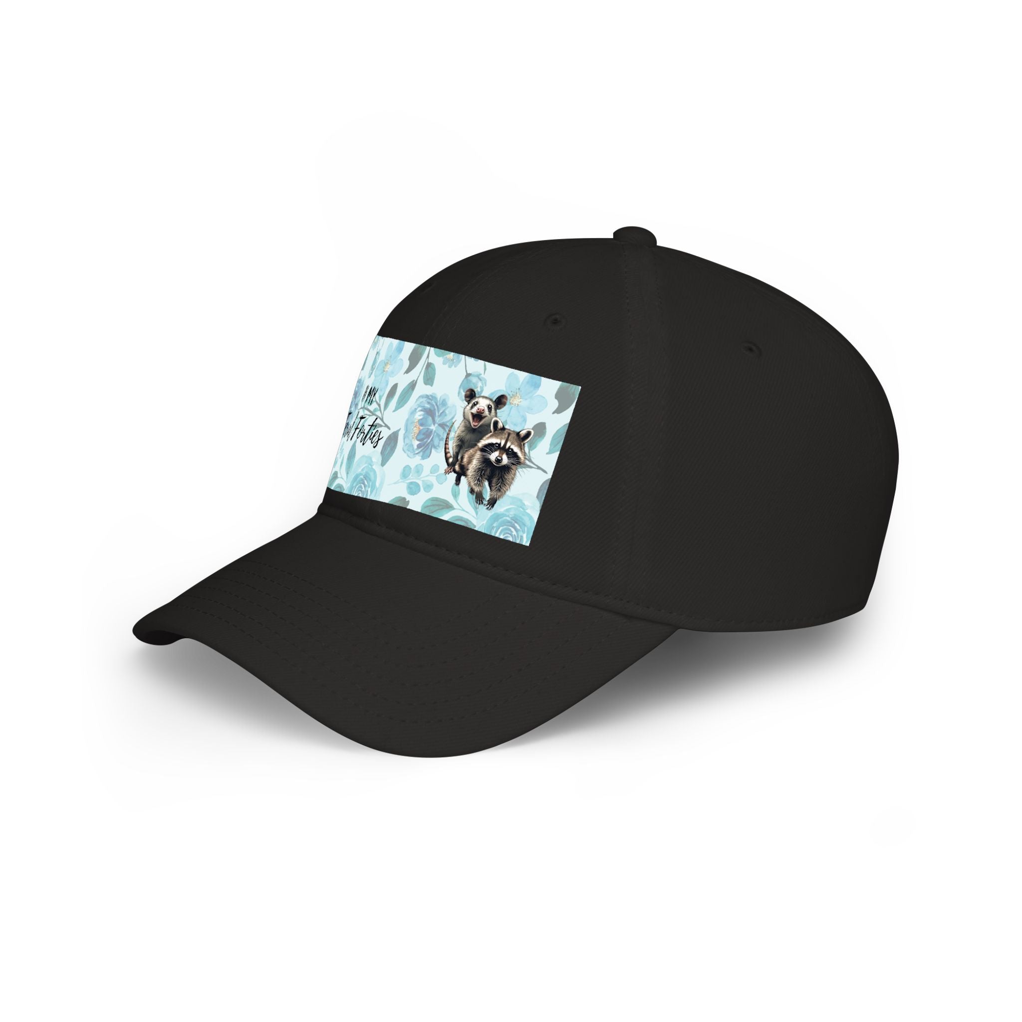 Baseball Cap - "In My Feral Forties" Floral Design with Raccoon & Possum Illustration