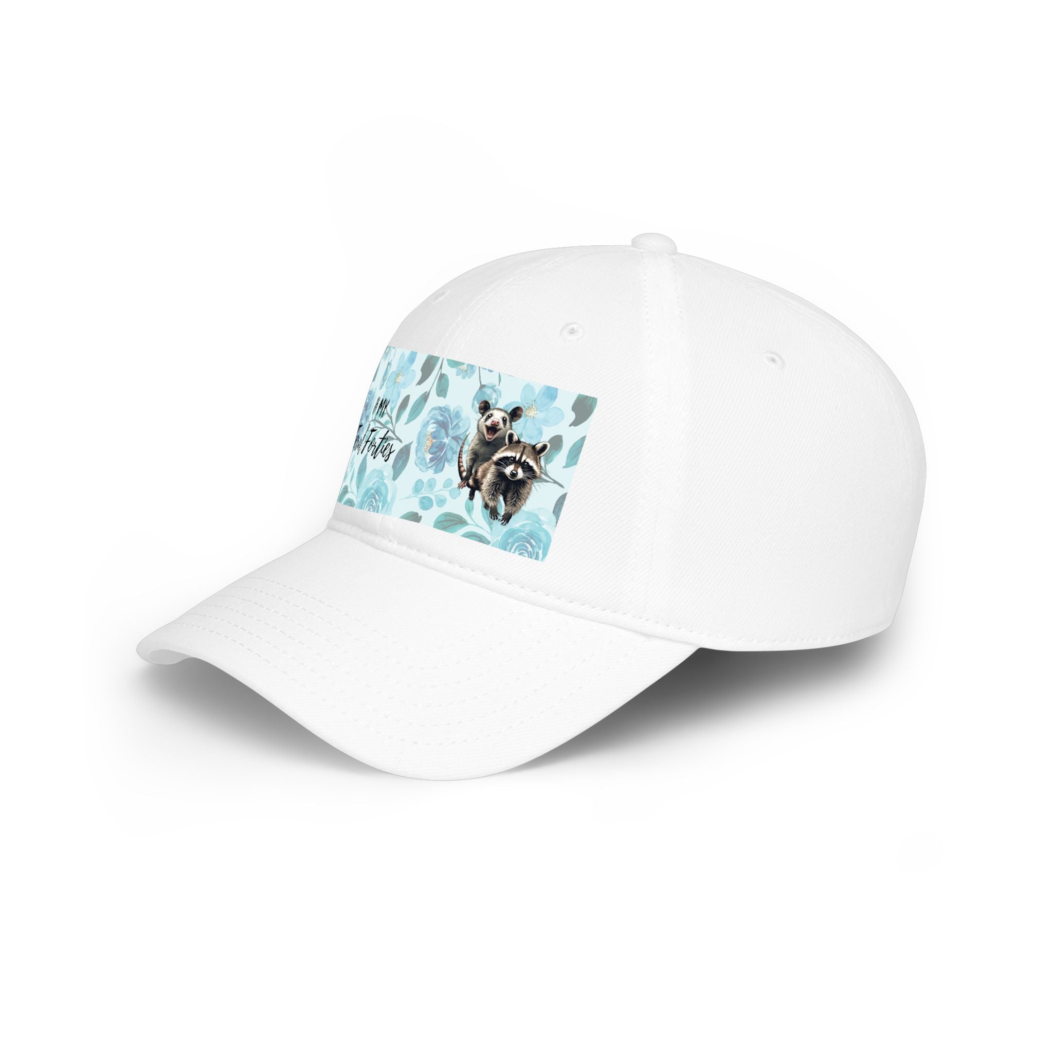 Baseball Cap - "In My Feral Forties" Floral Design with Raccoon & Possum Illustration