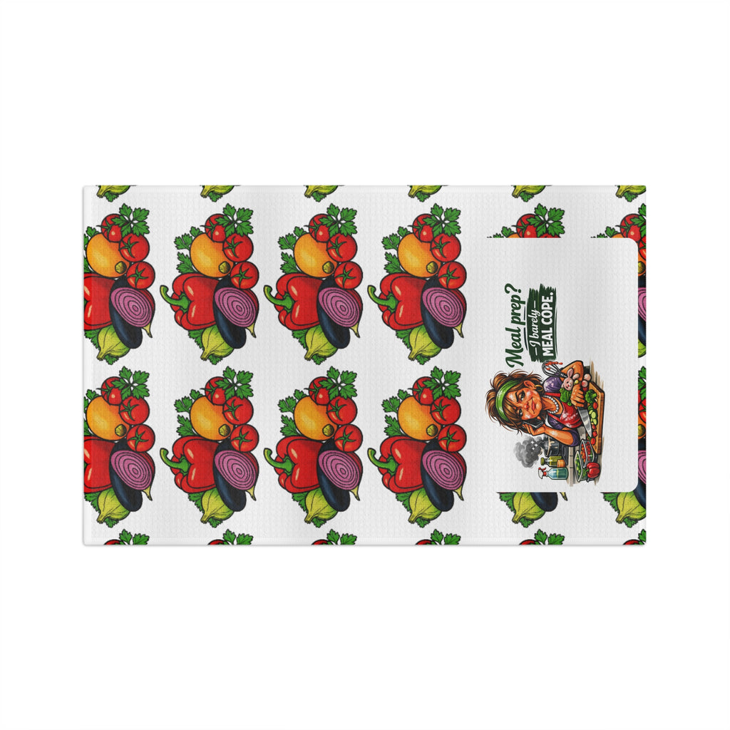 Meal Prep Vegetable Pattern Microfiber Tea Towel — "Meal Prep? I Barely Meal Cope"