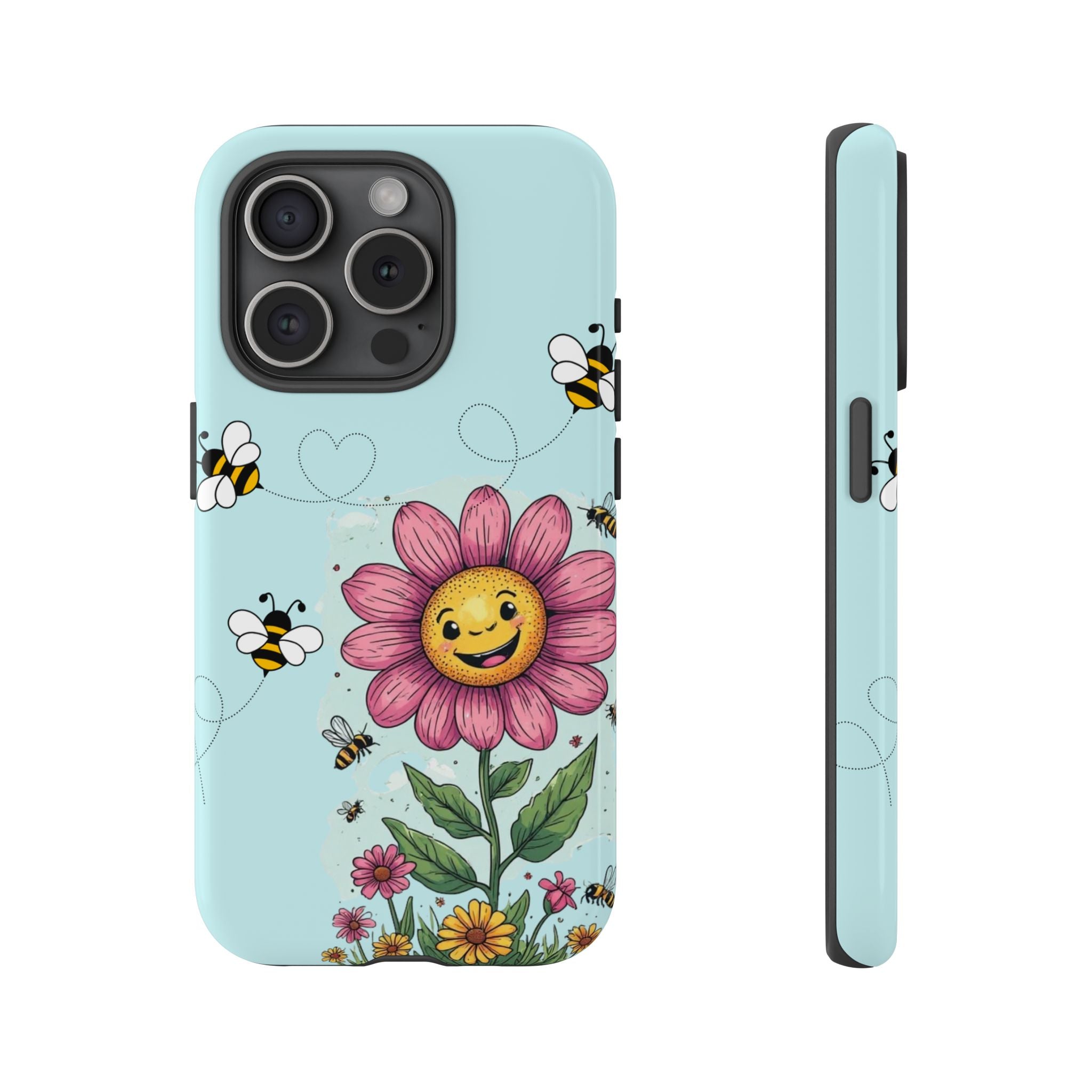 Cute Bee & Smiley Flower Phone Case — Floral Garden Protective Cover