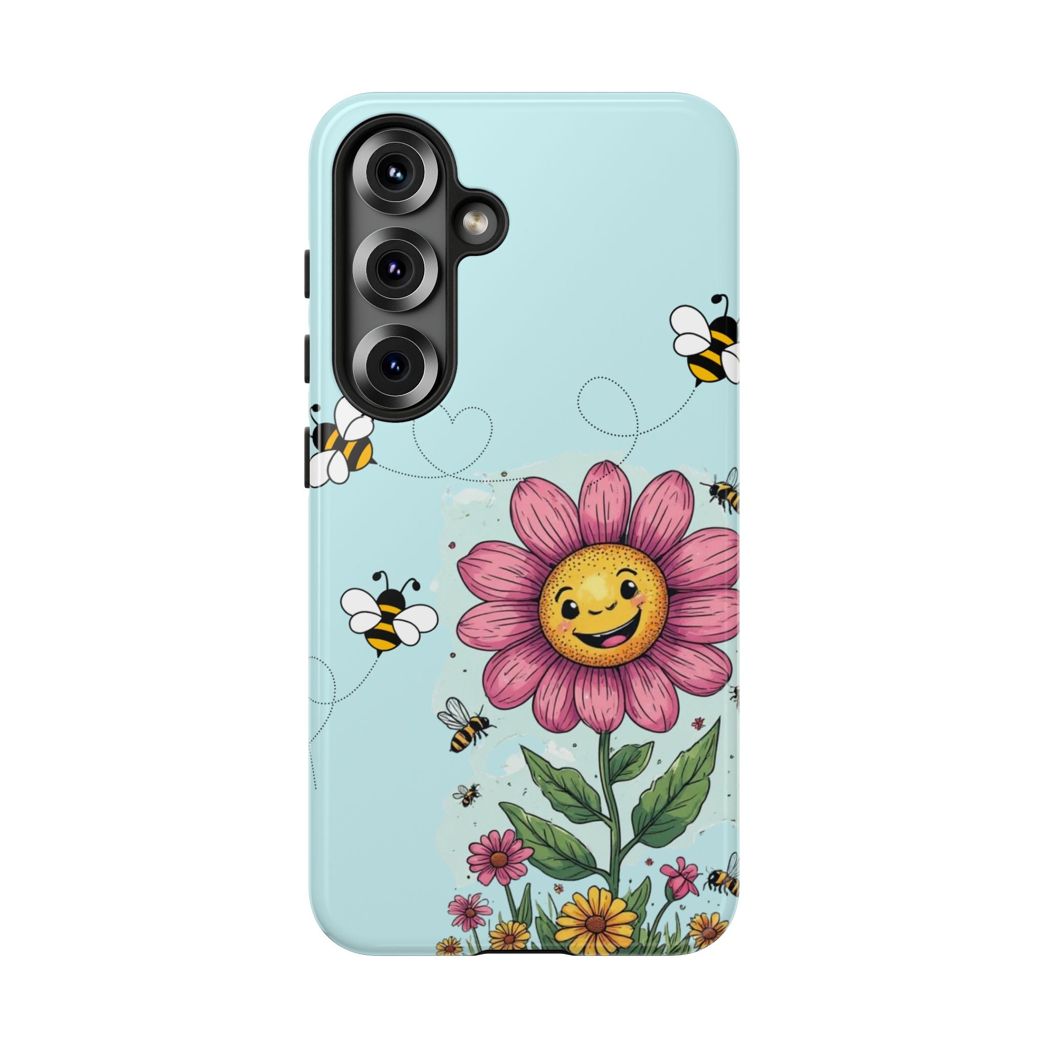 Cute Bee & Smiley Flower Phone Case — Floral Garden Protective Cover