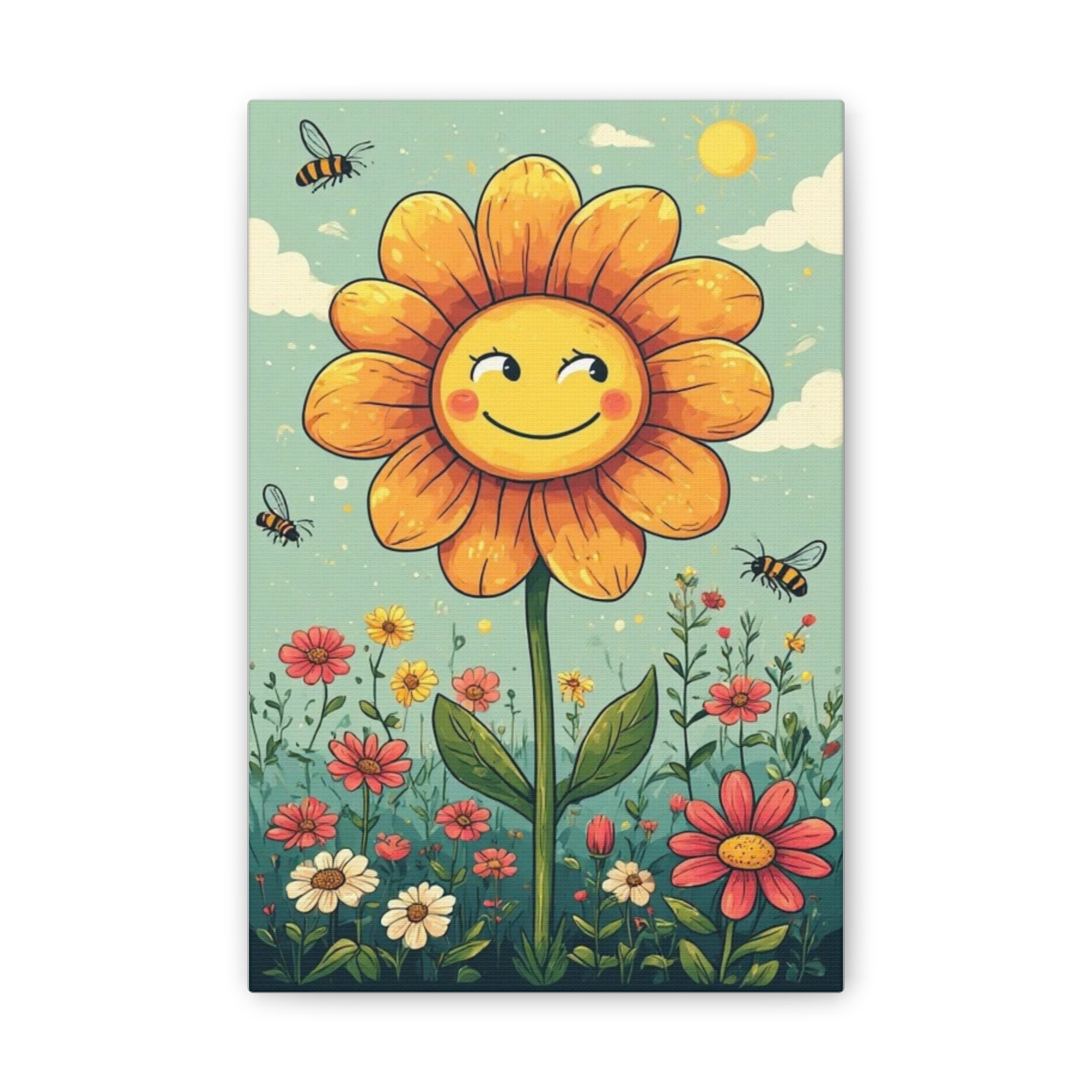 Smiling Sunflower Canvas Wall Art — Cheerful Floral Decor Print