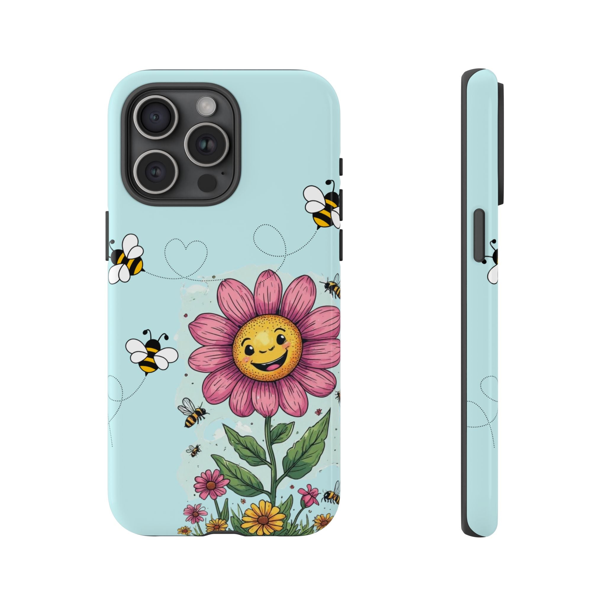 Cute Bee & Smiley Flower Phone Case — Floral Garden Protective Cover