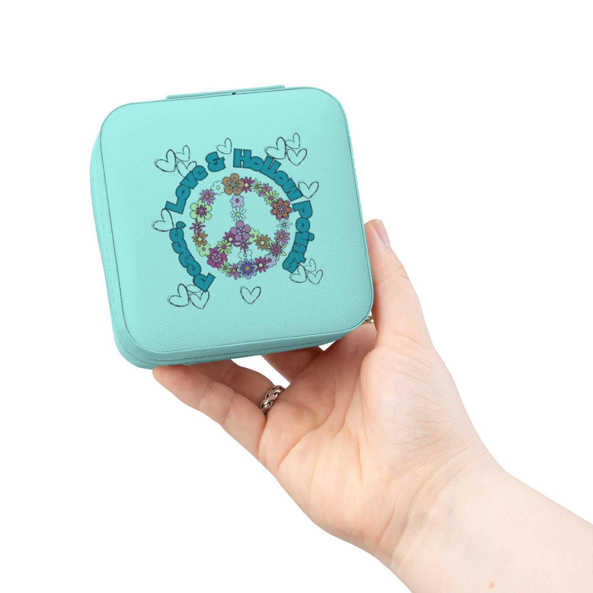 Peace Sign Jewelry Travel Case — Compact Portable Organizer for Rings, Earrings & Necklaces
