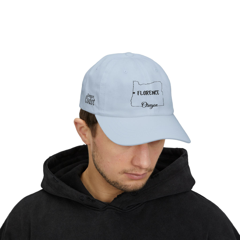 Florence Oregon Outline Dad Cap — Minimal State Map Baseball Hat