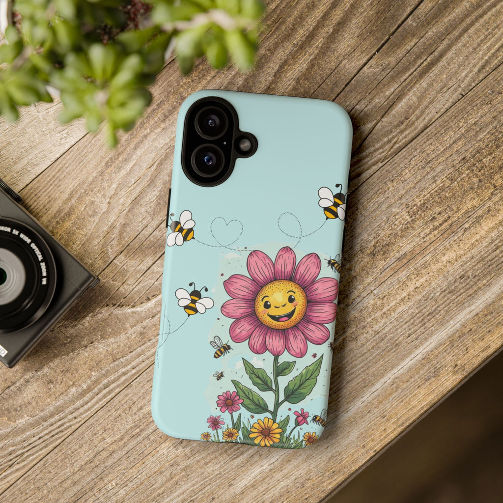 Cute Bee & Smiley Flower Phone Case — Floral Garden Protective Cover
