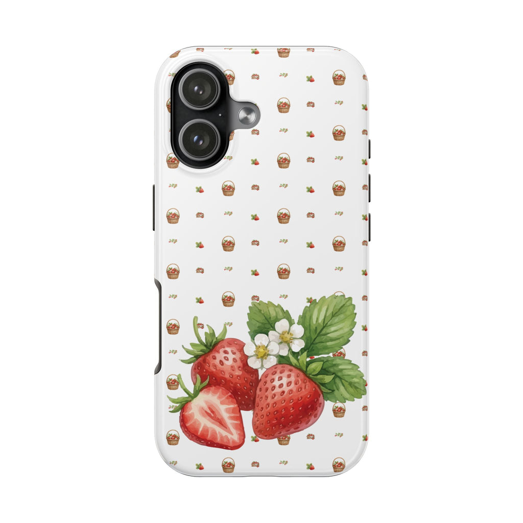 Strawberry Pattern Tough Phone Case — Vintage Botanical Fruit Design
