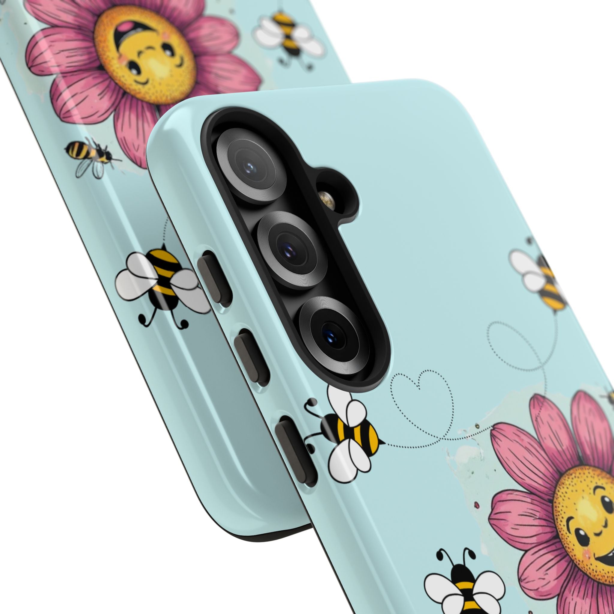 Cute Bee & Smiley Flower Phone Case — Floral Garden Protective Cover