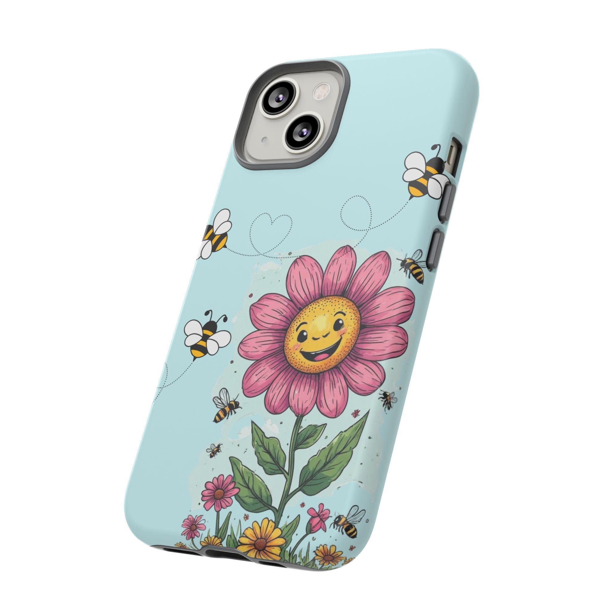 Cute Bee & Smiley Flower Phone Case — Floral Garden Protective Cover