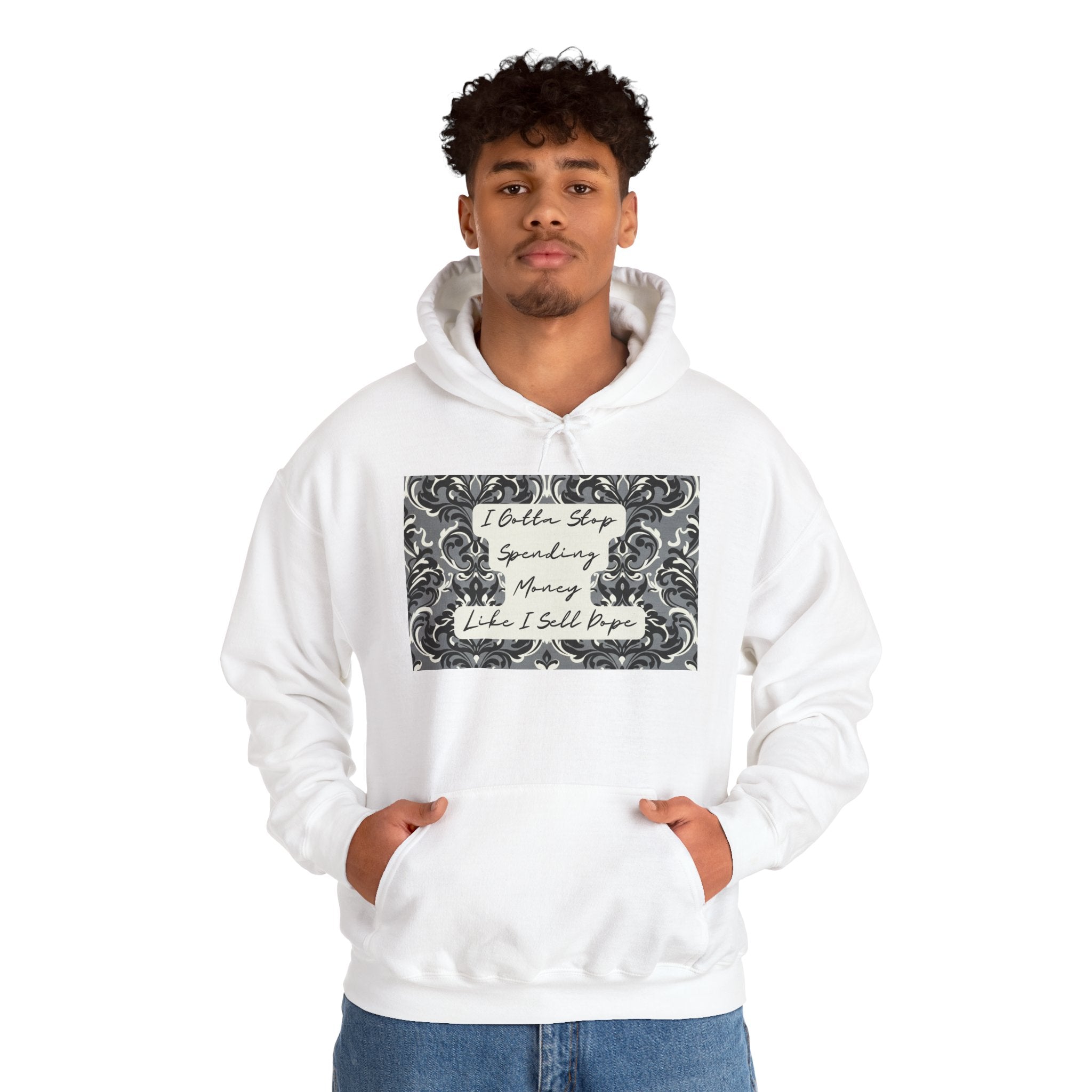 Quote Hoodie — "Gotta Stop" Baroque Print Graphic Pullover